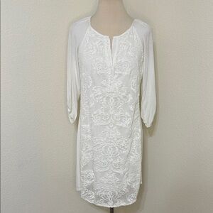 Beautiful Cream Embroidered Tunic Dress S Small like 2 or 4 READ DESCRIPTION